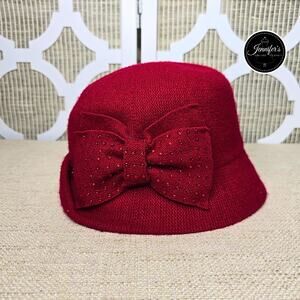 Betmar Betty Rhinestone Bow Wool Blend Red Cloche Hat